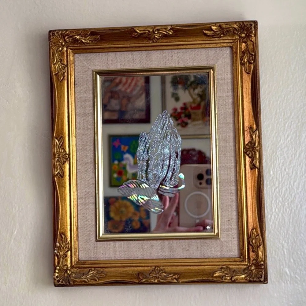 Vintage handmade 1985 praying hands mirror